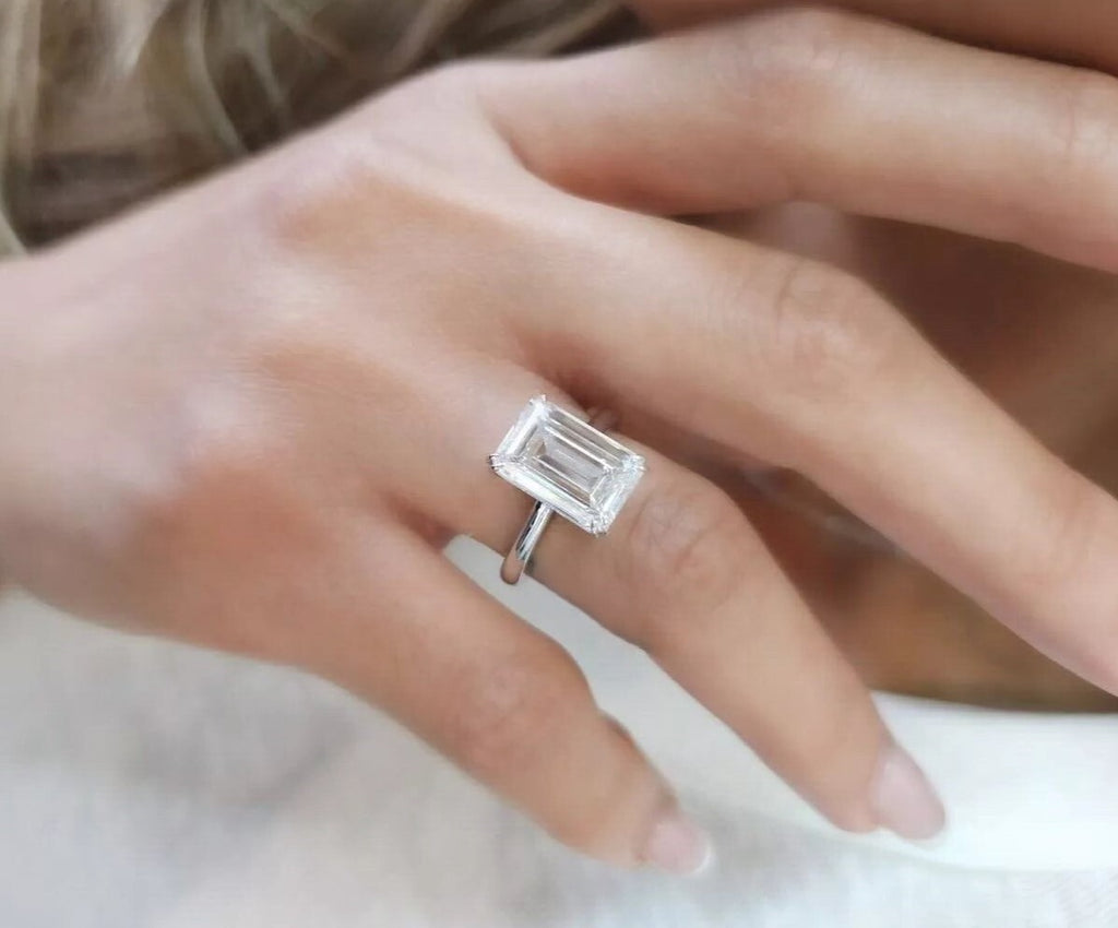 4.00 Ct E VS1 Emerald Cut IGI Certified Lab Grown Diamond Ring Set in Platinum