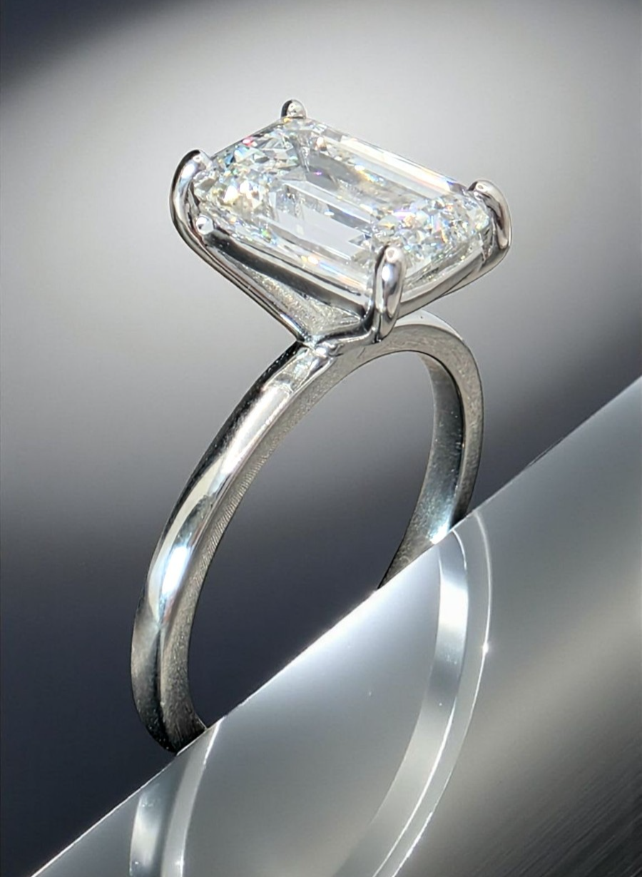 3.00 Ct Emerald Cut D VS1 Diamond Ring Lab Grown IGI Certified GIA Authenticated