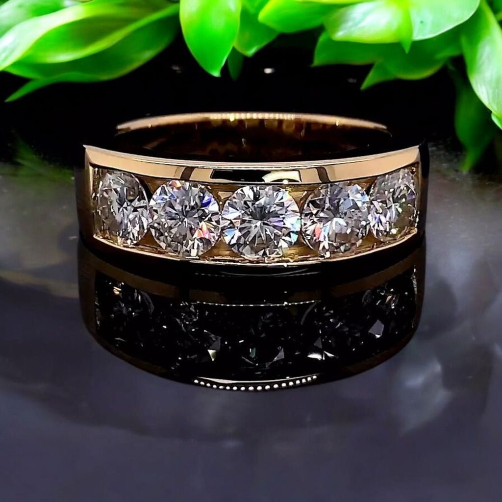 2.50 Ct D VS1 Lab Grown Round Channel Diamond Men's Band 14k Gold IGI Certified