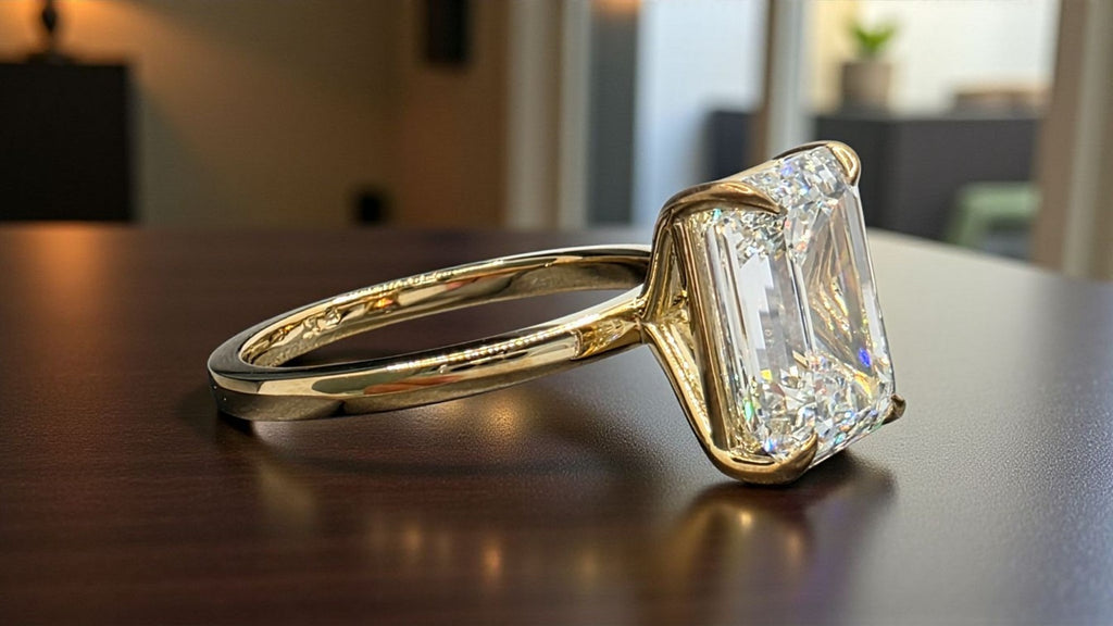 4.00 Ct Emerald Cut D VS1 Diamond Ring Lab Grown IGI Certified Set in 14k Yellow