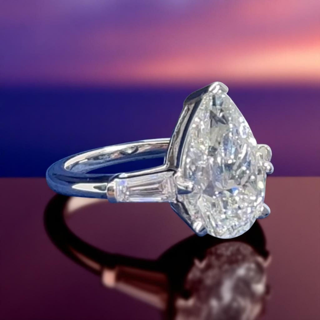 4.35 Ct E VS1 Pear  Shaped Platinum Lab Grown Diamond Ring IGI Certified