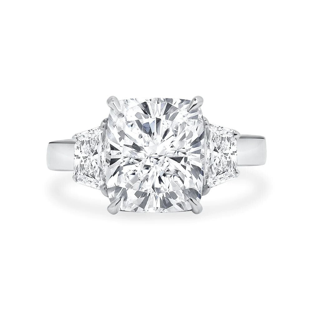 3.60 Carat Cushion E VS1 Diamond 3 Stone Ring IGI Certified Lab Grown Platinum