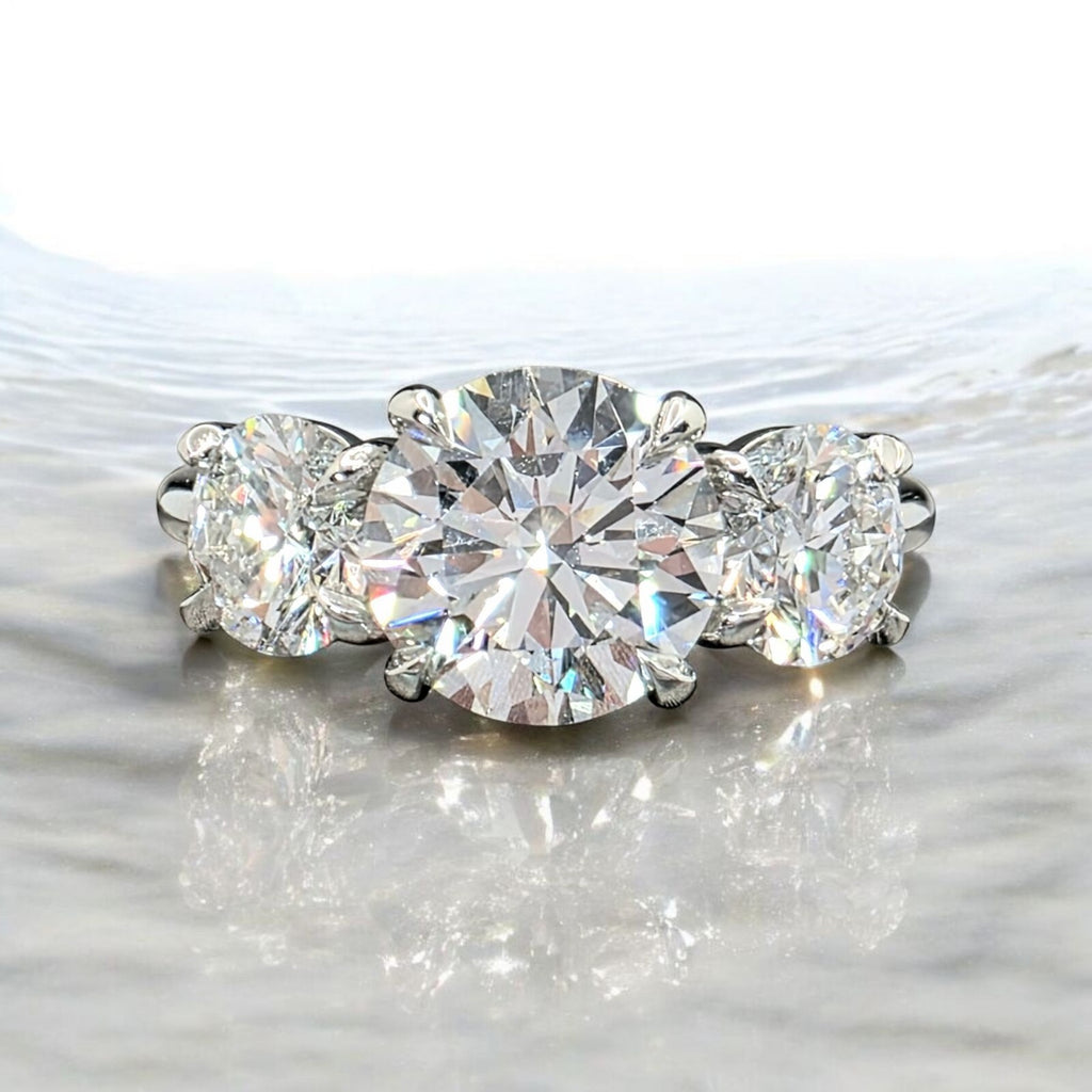 5.00 CT E VS1 Lab Grown Round Cut Diamond Three Stone Engagement Ring IGI Plat