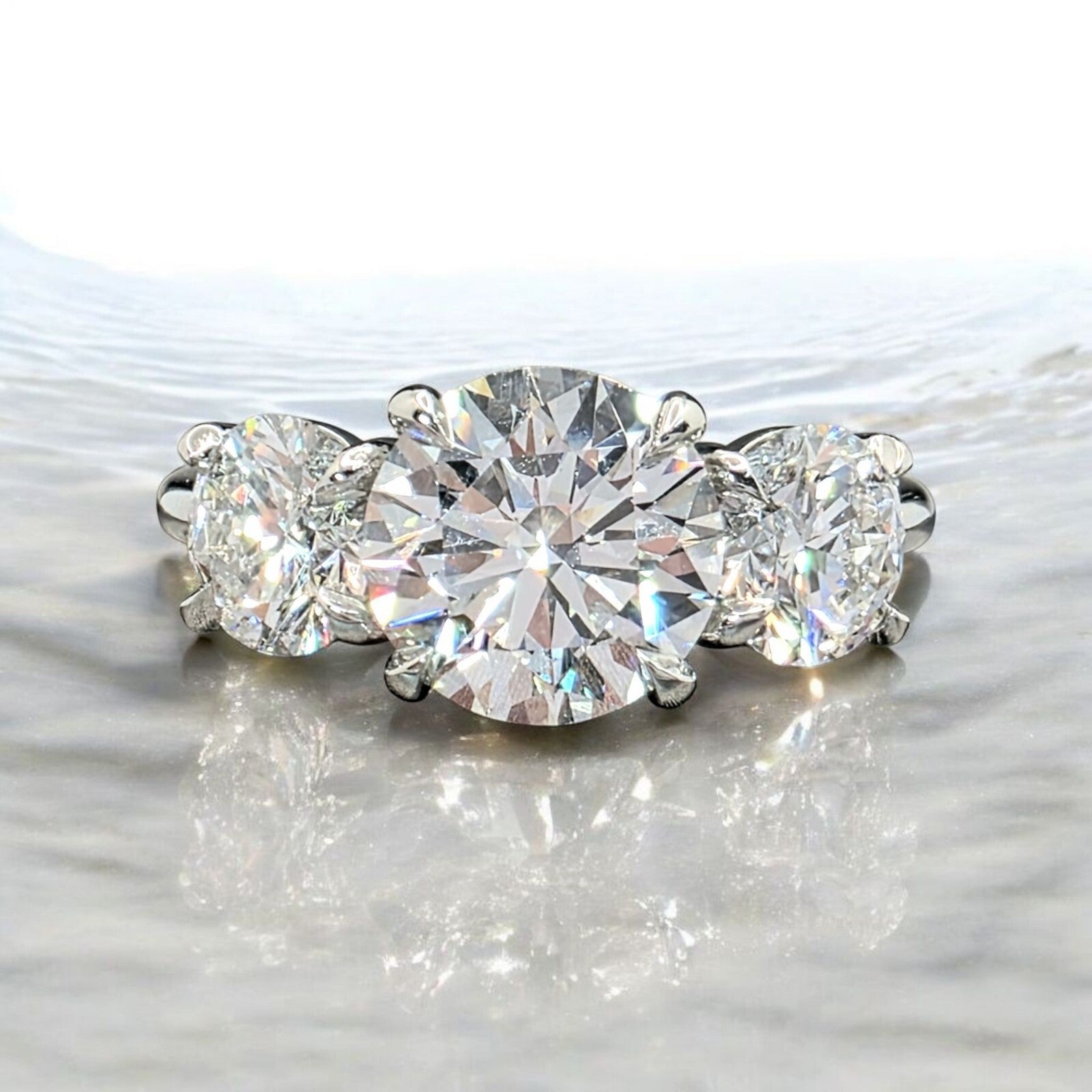 5.00 CT E VS1 Lab Grown Round Cut Diamond Three Stone Engagement Ring IGI Plat