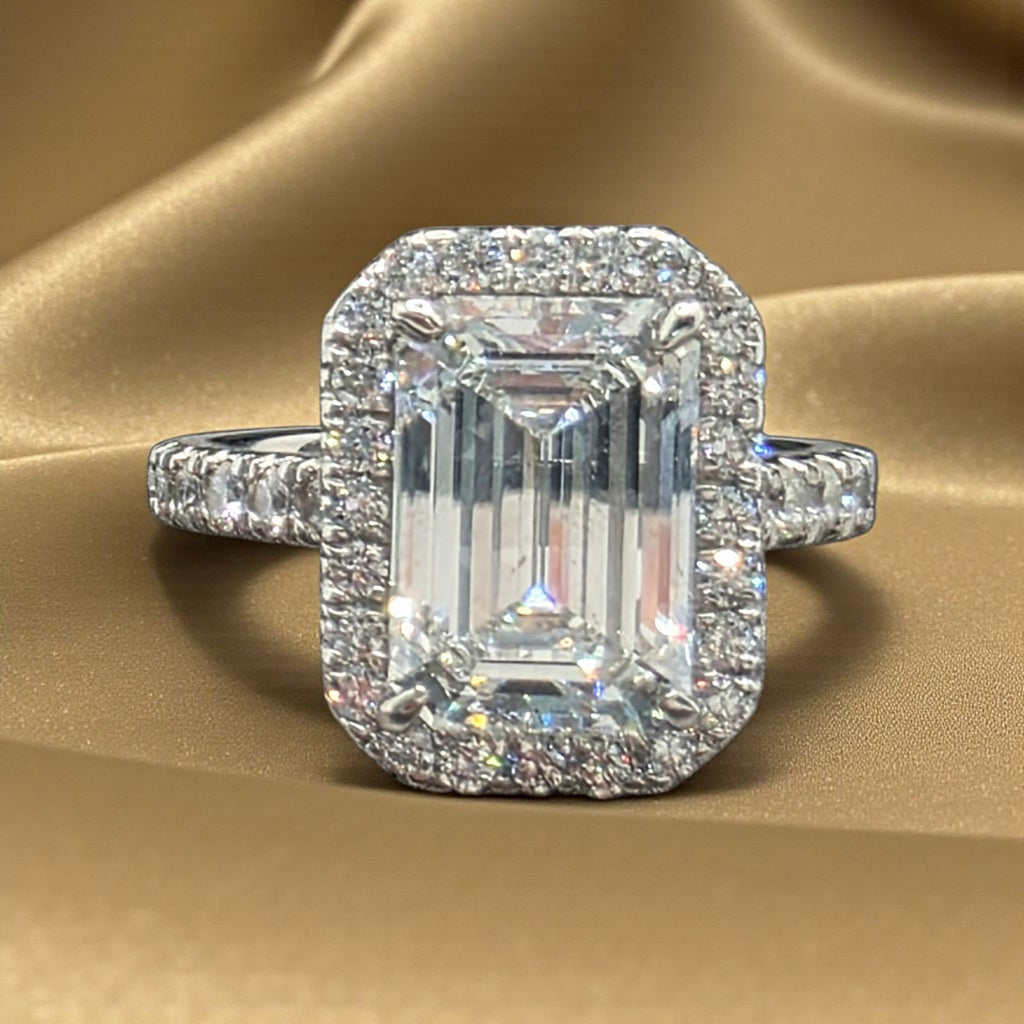 4.00 Ct D VS1 IGI Certified Emerald Cut Lab Grown Diamond Ring 14k White Gold