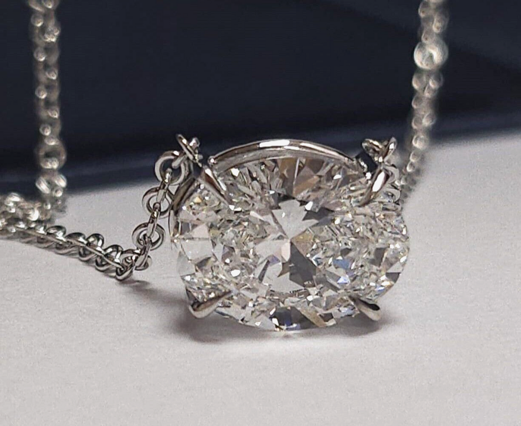 3.00 Ct E VS1 Oval Lab Grown Diamond Pendant 14k White Gold IGI Certified