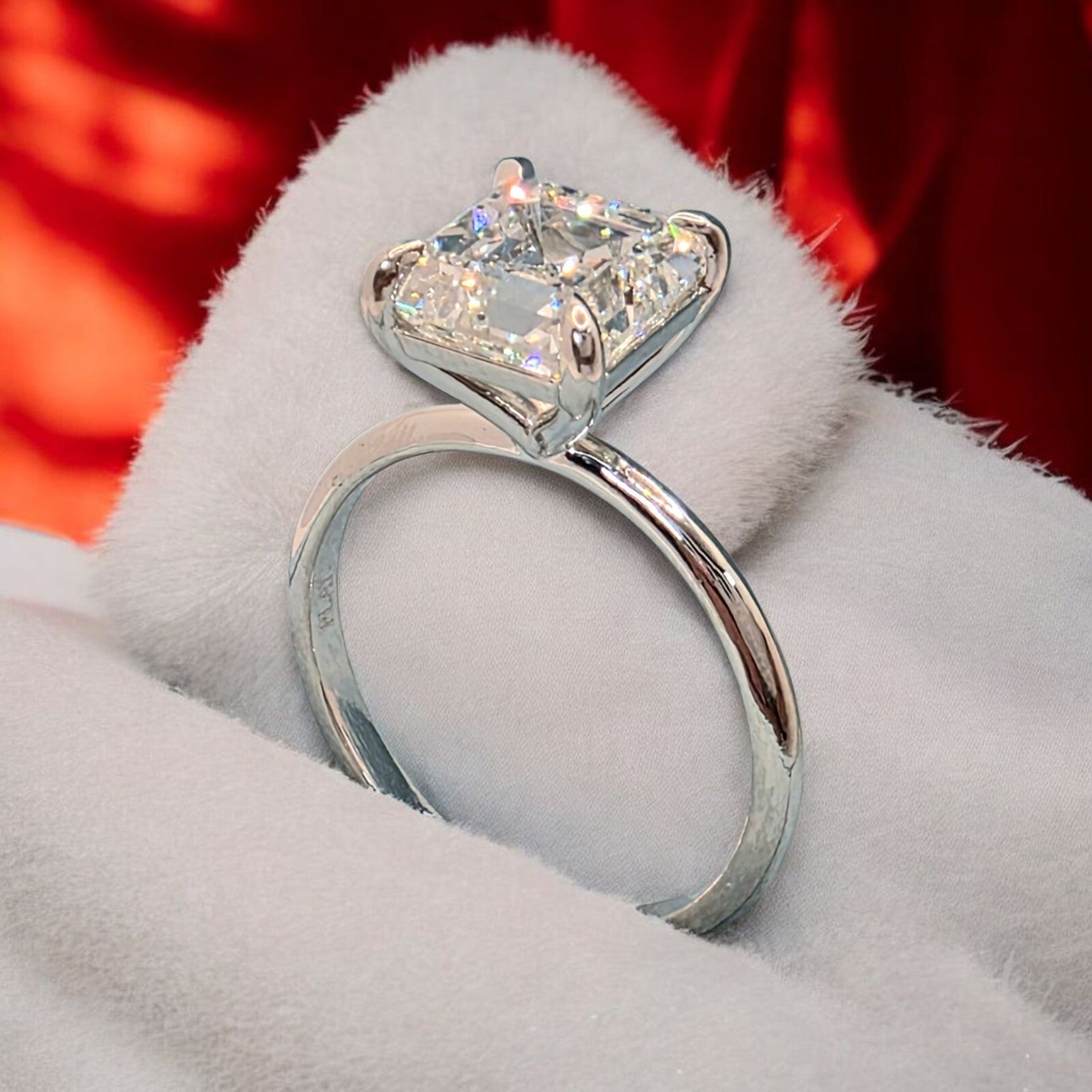 4.00 Ct F VS1 Asscher Cut Diamond Ring Lab Grown IGI Certified Set in Platinum