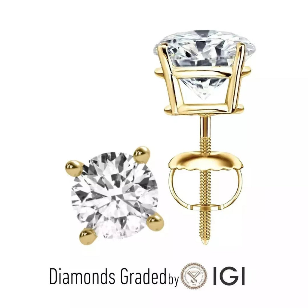 4.00 Ct E VS1 Round Lab Grown Diamond Earrings 14k Yellow Gold IGI Certified