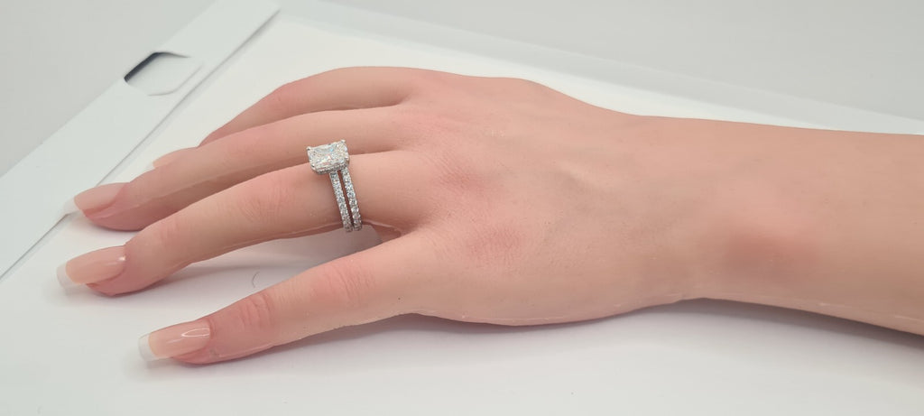 3.00 Ct E VS1 Lab Grown Radiant Diamond Ring With Band IGI Certified Diamond