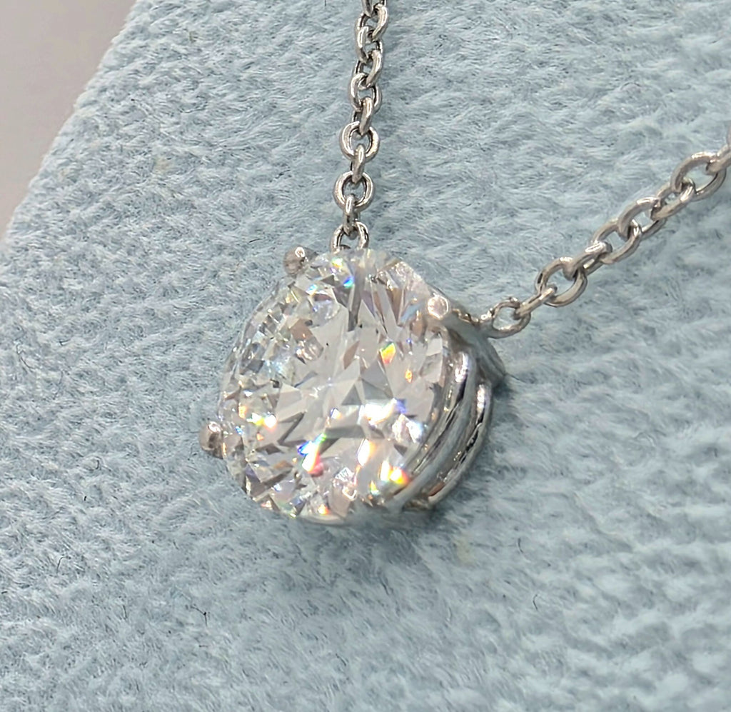2.00 Ct E VS1 Round Lab Grown Diamond Pendant 14k White Gold IGI Certified 20 "