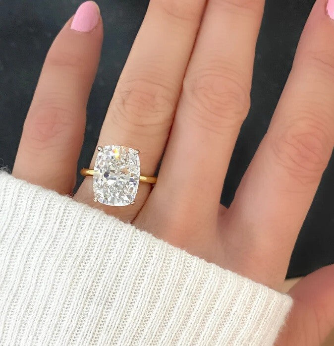 6.00 Cushion F VS2 18k Yellow Lab Grown Diamond Ring IGI Certified