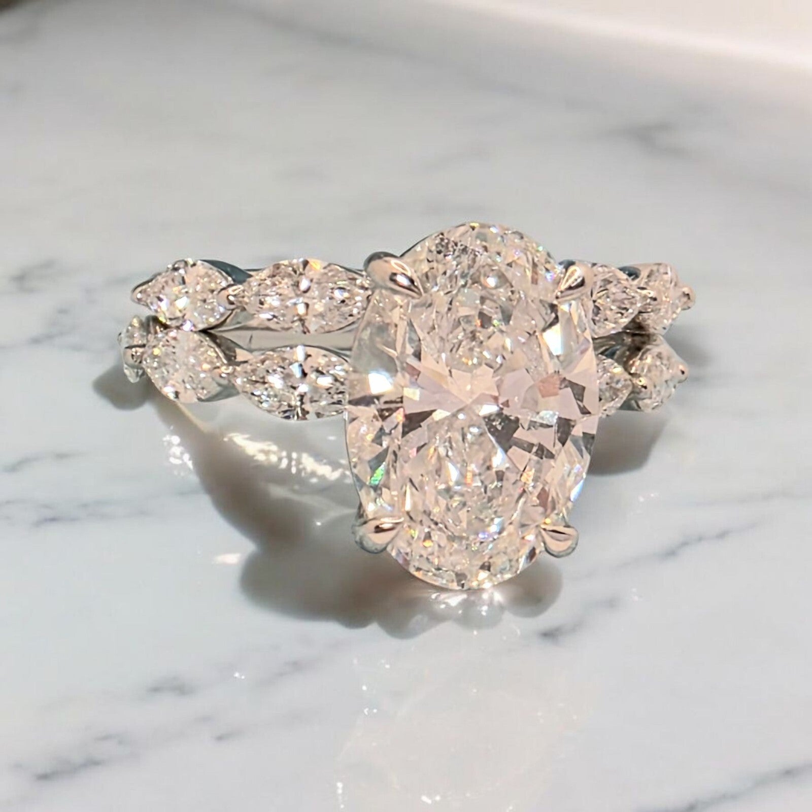 4.75 Ct E VS1 Lab Grown Diamond Engagement Ring IGI Certified 14k White W/ Band