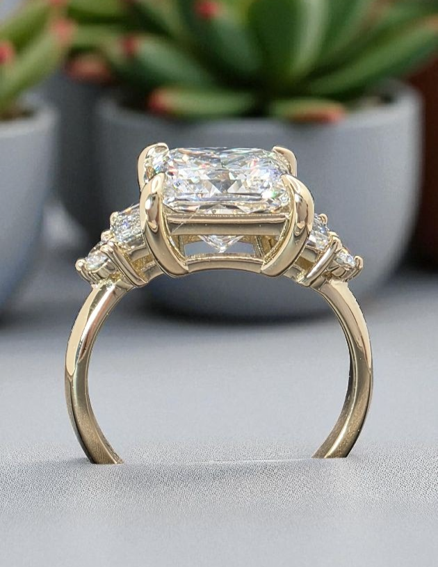 3.30 Ct Princess D VS1 14k Yellow Gold Lab Grown Diamond Ring IGI Certified