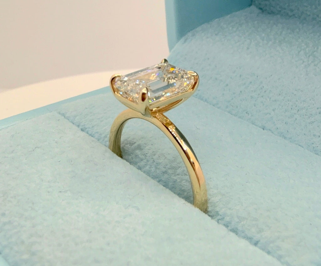 3.00 Ct F VS1 Emerald Cut Diamond Ring Lab Grown IGI Certified 14k Yellow Gold