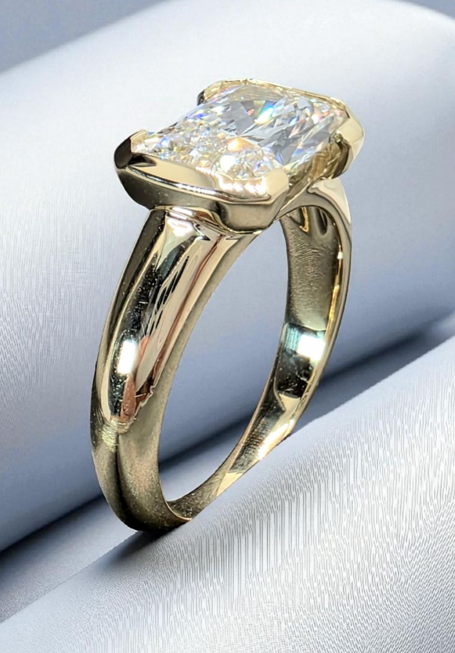 3.00 Ct IGI D VS1 Certified Radiant Cut Lab Grown Diamond Ring East West 14k