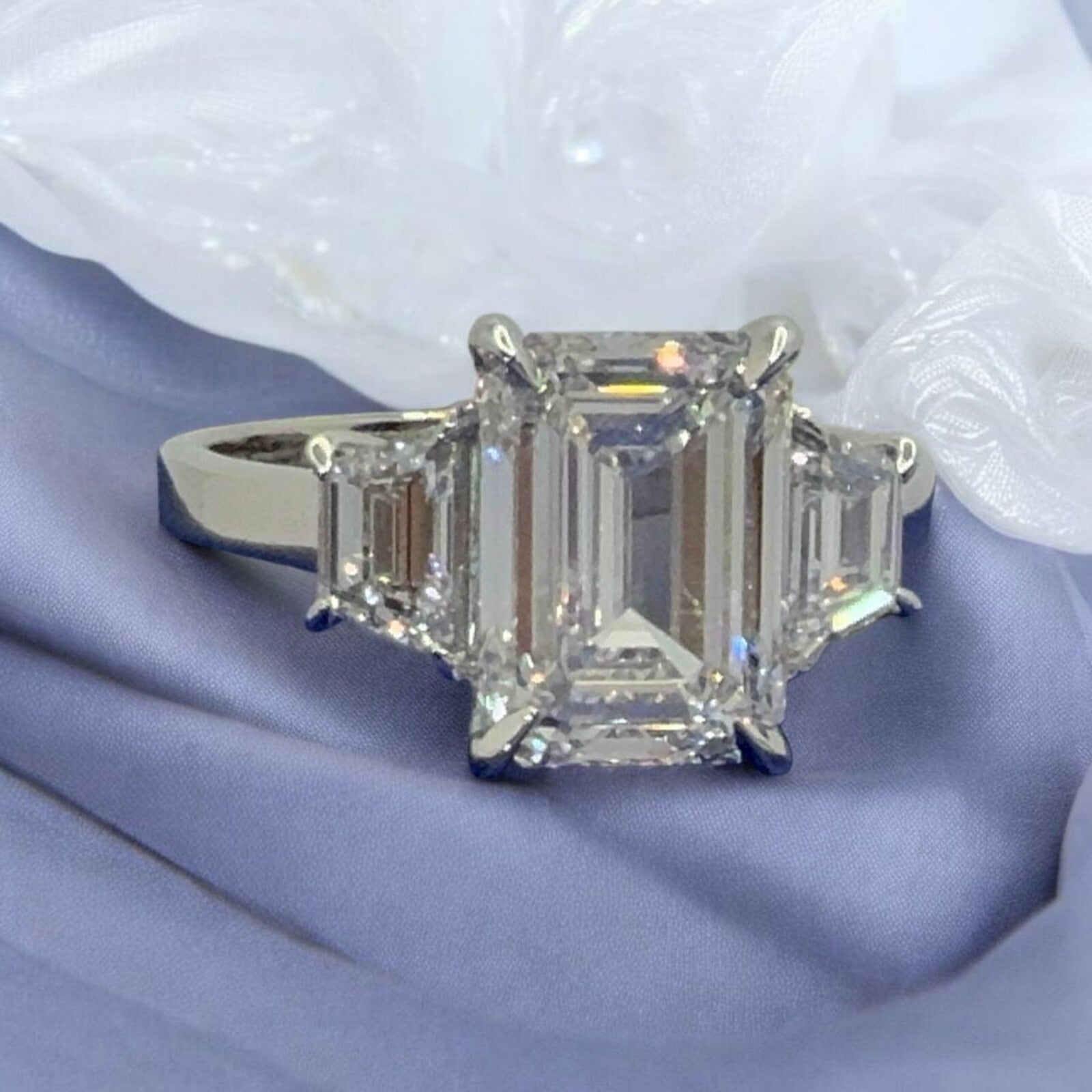 4.60 Carat E VS1 Platinum Emerald Cut Lab Grown Diamond Ring IGI Certified