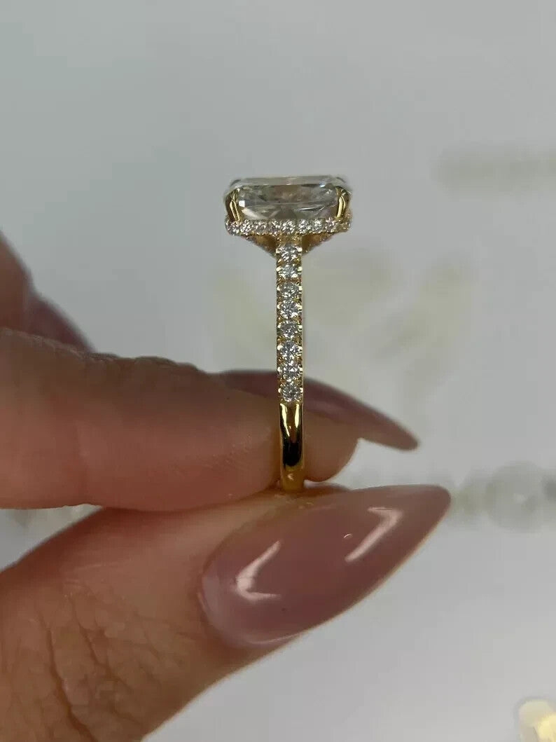 2.80 Cushion F VS1 14k Yellow Lab Grown Diamond Ring IGI Certified