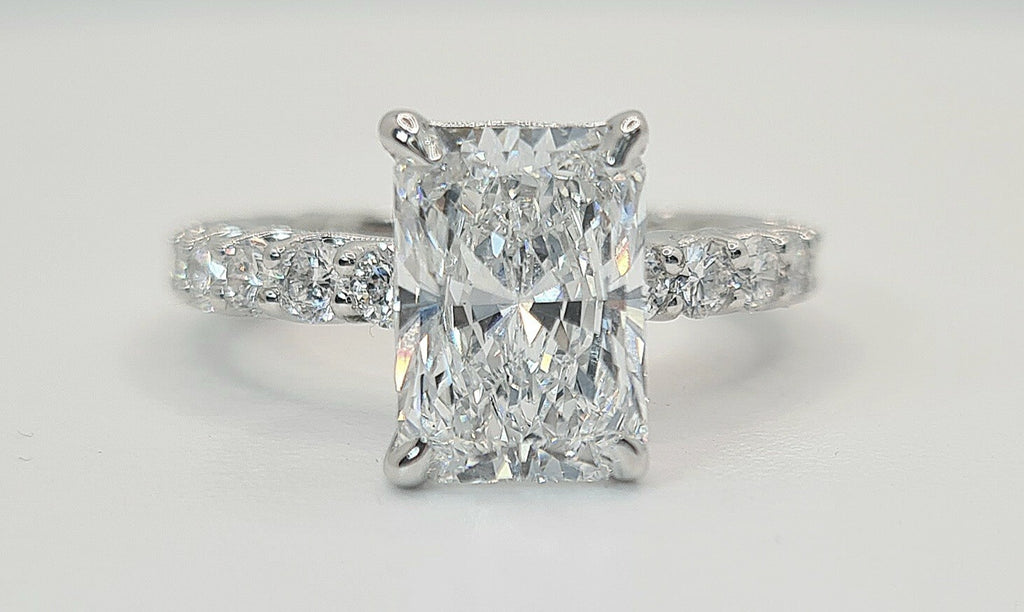 4.35 Ct E VS1 Carat Radiant Lab Grown Diamond Ring IGI Certified 14k White