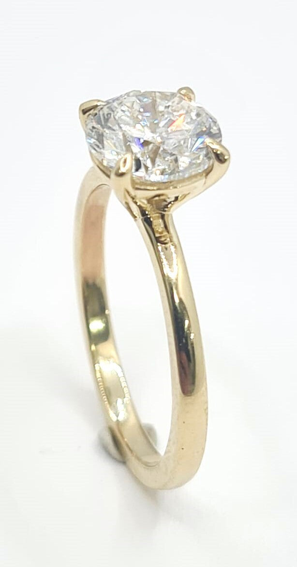 1.50 Ct F VS2 Round Solitaire 14k Yellow Lab Grown Diamond Ring IGI Certified