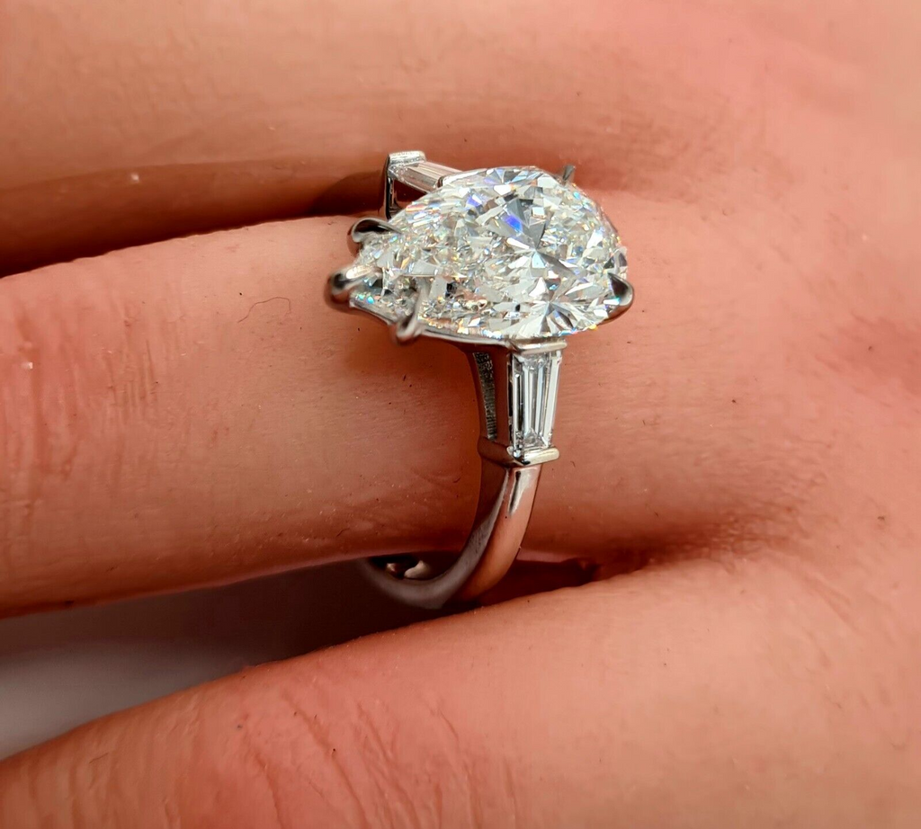 5.40 Ct E VS1 Pear Platinum Lab Grown Diamond Engagement Ring IGI Certified