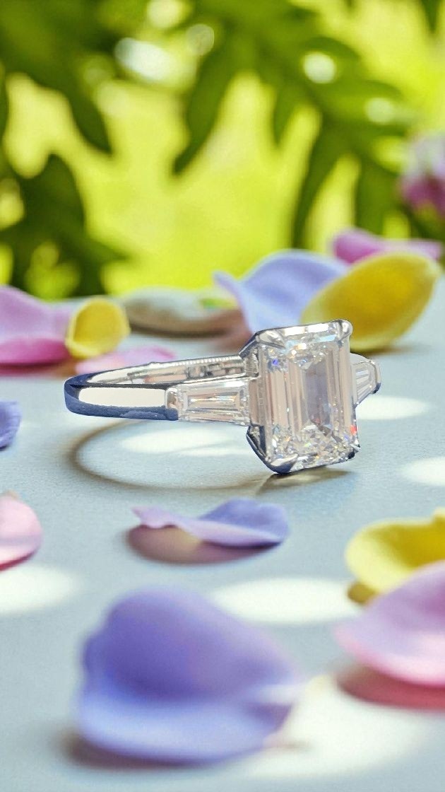 2.30 Ct GIA Authenticated D VS1 Lab Grown Emerald Cut Diamond Ring Platinum