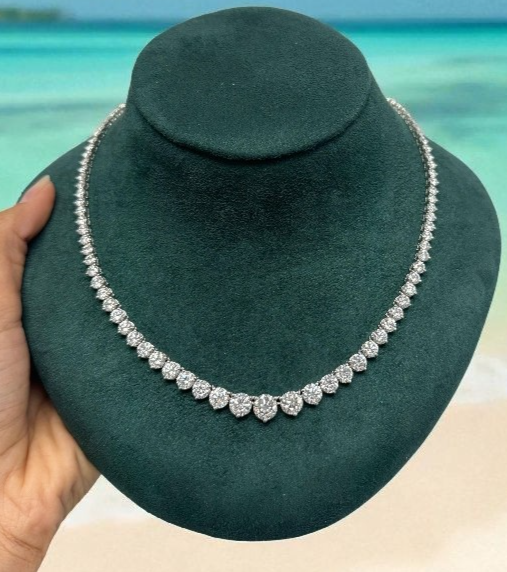 20 Ct Lab Grown E F VS Diamond Set Women Tennis Necklace In 14k White Gold 16''