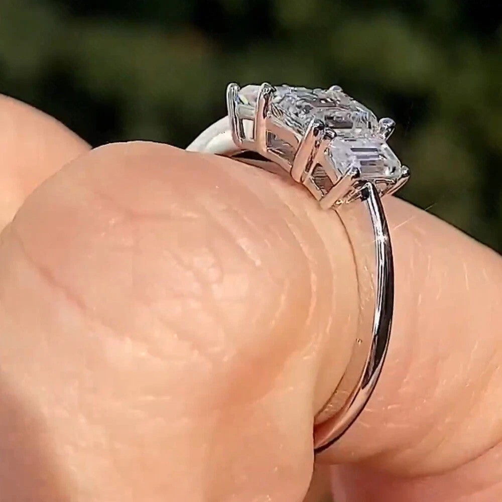 4.00 CT D VS1 Emerald Cut Lab Grown Diamond 3 Stone Ring 14k IGI  Certified