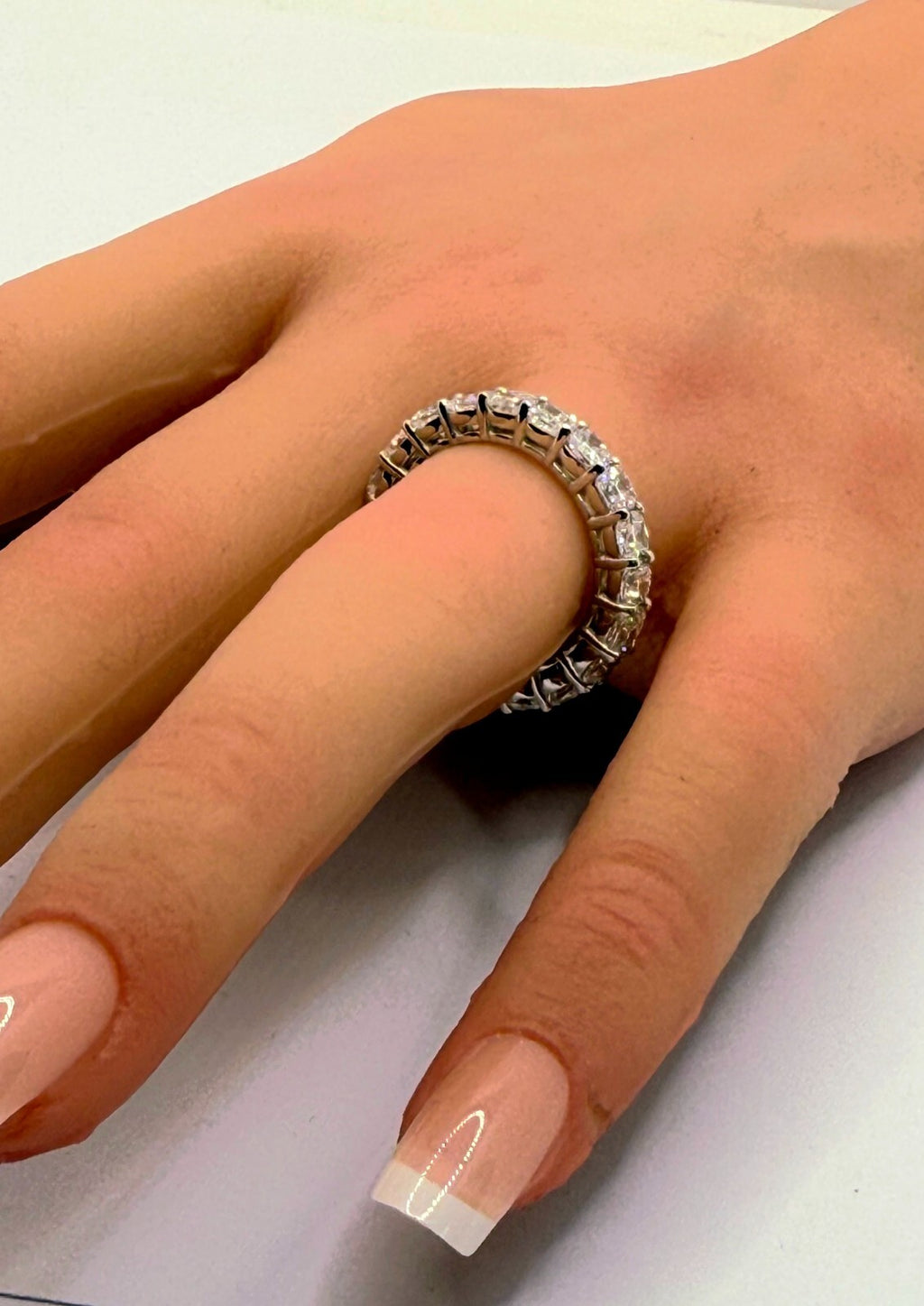 4.20 Ct Cushion Lab Grown Diamond Eternity Band Ring 14k E VS GIA Authenticated