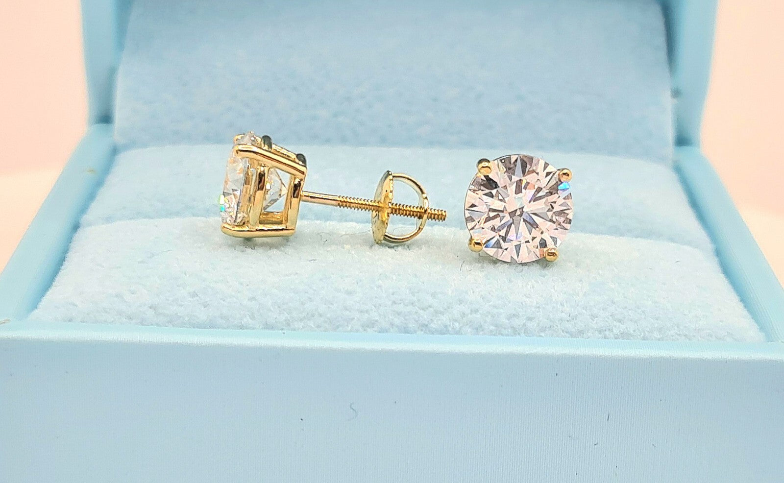 4.00 Ct E VS1 Lab Grown Diamond Basket Studs 14k Yellow Gold IGI Certified Screw