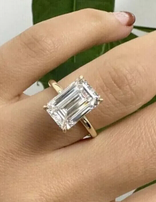 5.00 Carat G VS1 14k Yellow Emerald Cut Lab Grown Diamond Ring IGI Certified