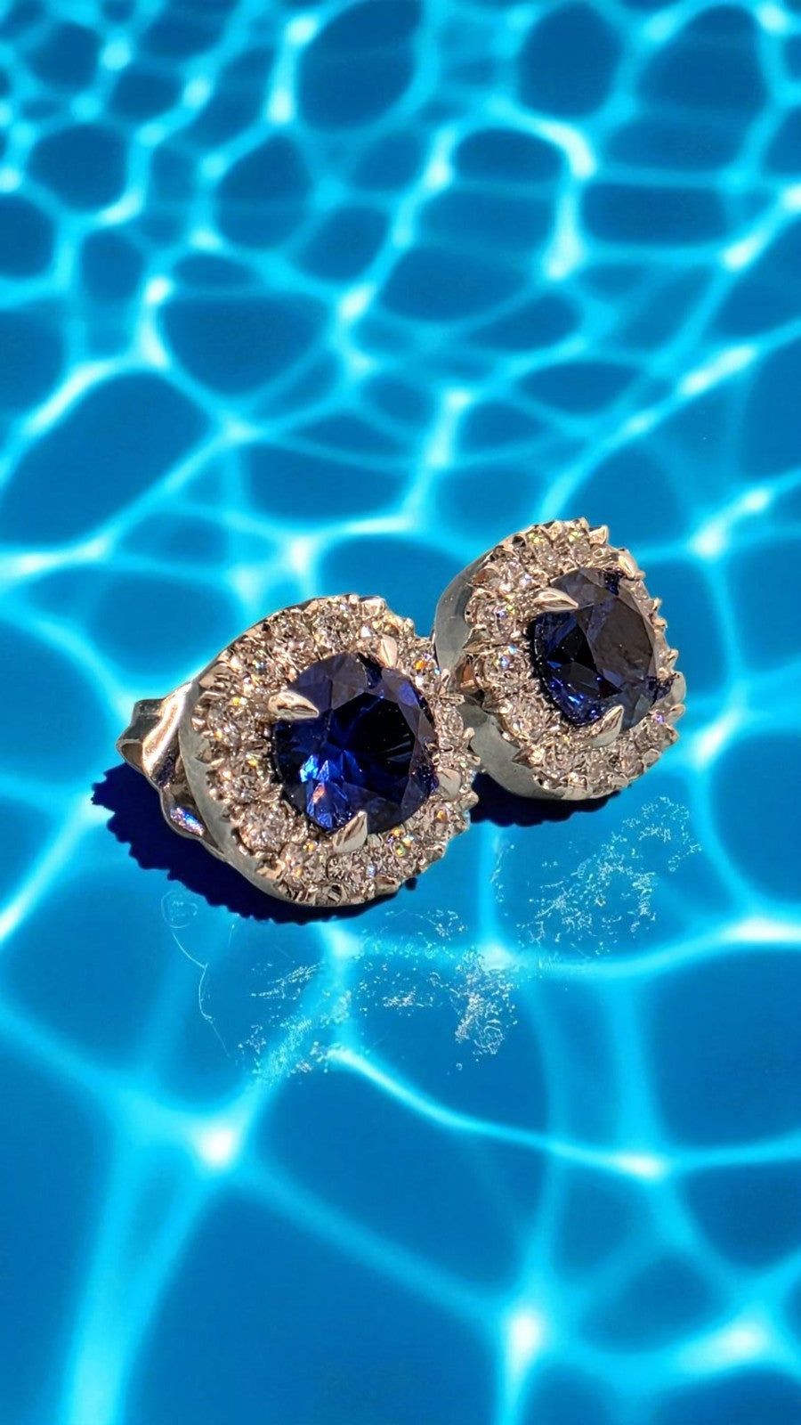 1.50 Ct Lab Grown Sapphire and Diamond Earrings 14k White Gold GIA Authenticated