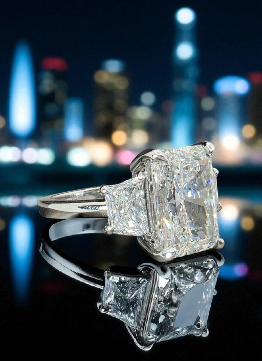 4.60 Carat E VS1 Platinum Radiant Cut Lab Grown Diamond Ring IGI Certified