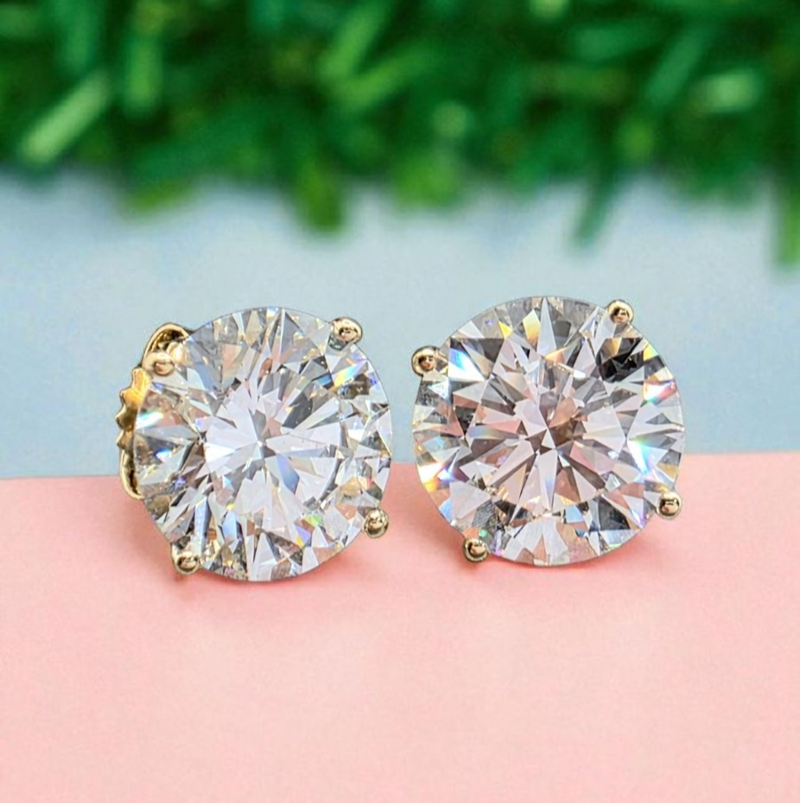 6.00 Ct D VS1 Round Lab Grown Martini Diamond Studs 14k Gold IGI Certified