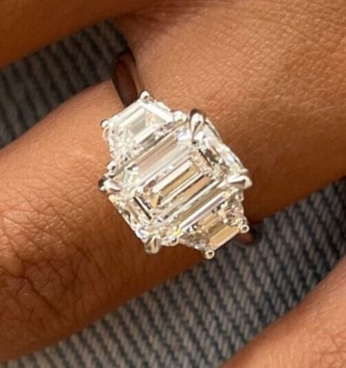 5.70 Carat E VS1 Lab Grown Diamond 3 Stone Ring  IGI Certified Platinum