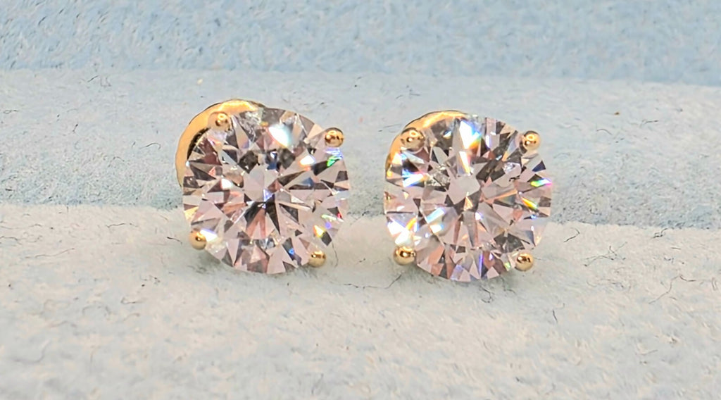 4.00 Ct E VS1 Lab Grown Diamond Basket Studs 14k Yellow Gold IGI Certified Screw