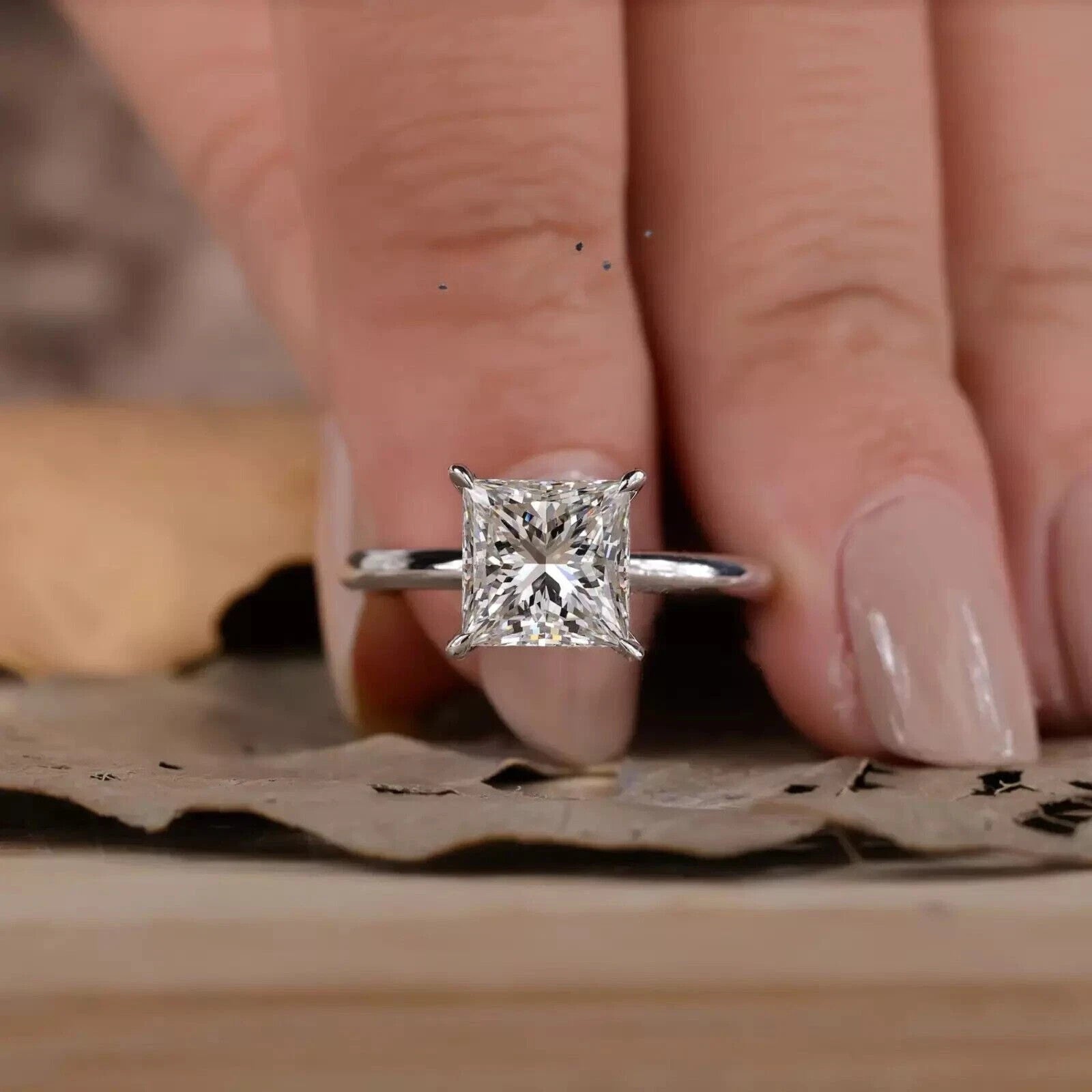 3.00 Ct D VS1 Princess Cut Lab Grown Diamond Ring Set in Platinum IGI Certified