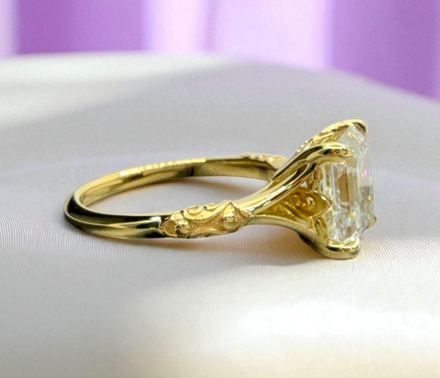 4.00 Ct Asscher Cut Diamond IGI D VS1 Lab Grown Wedding Ring 14k Gold