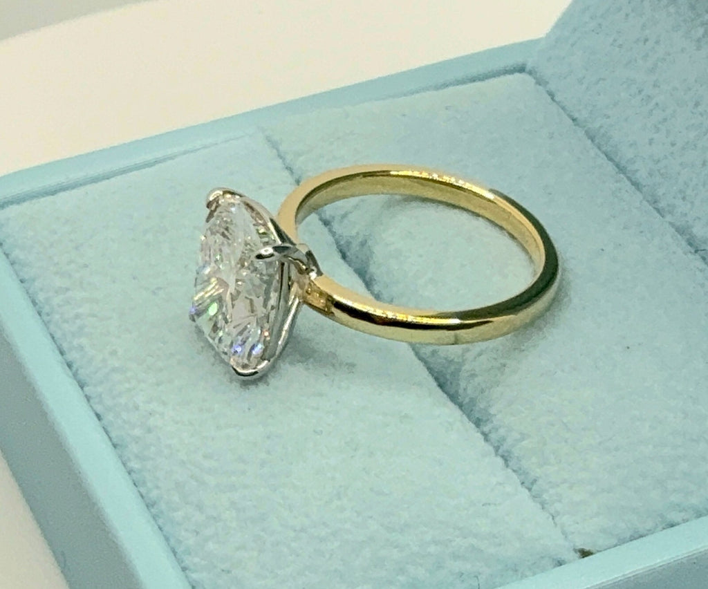 4.00 Carat Cushion E VS1 14k Yellow Lab Grown Diamond Ring IGI Certified