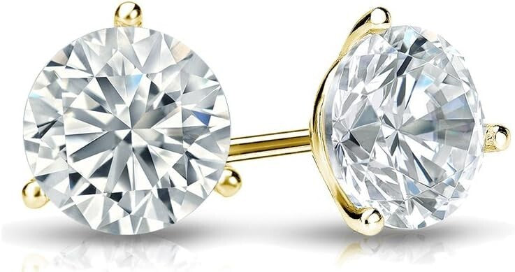 4 Ct E VS1 Lab Grown Diamond Studs 14k Yellow Gold 3 Prong IGI Certified