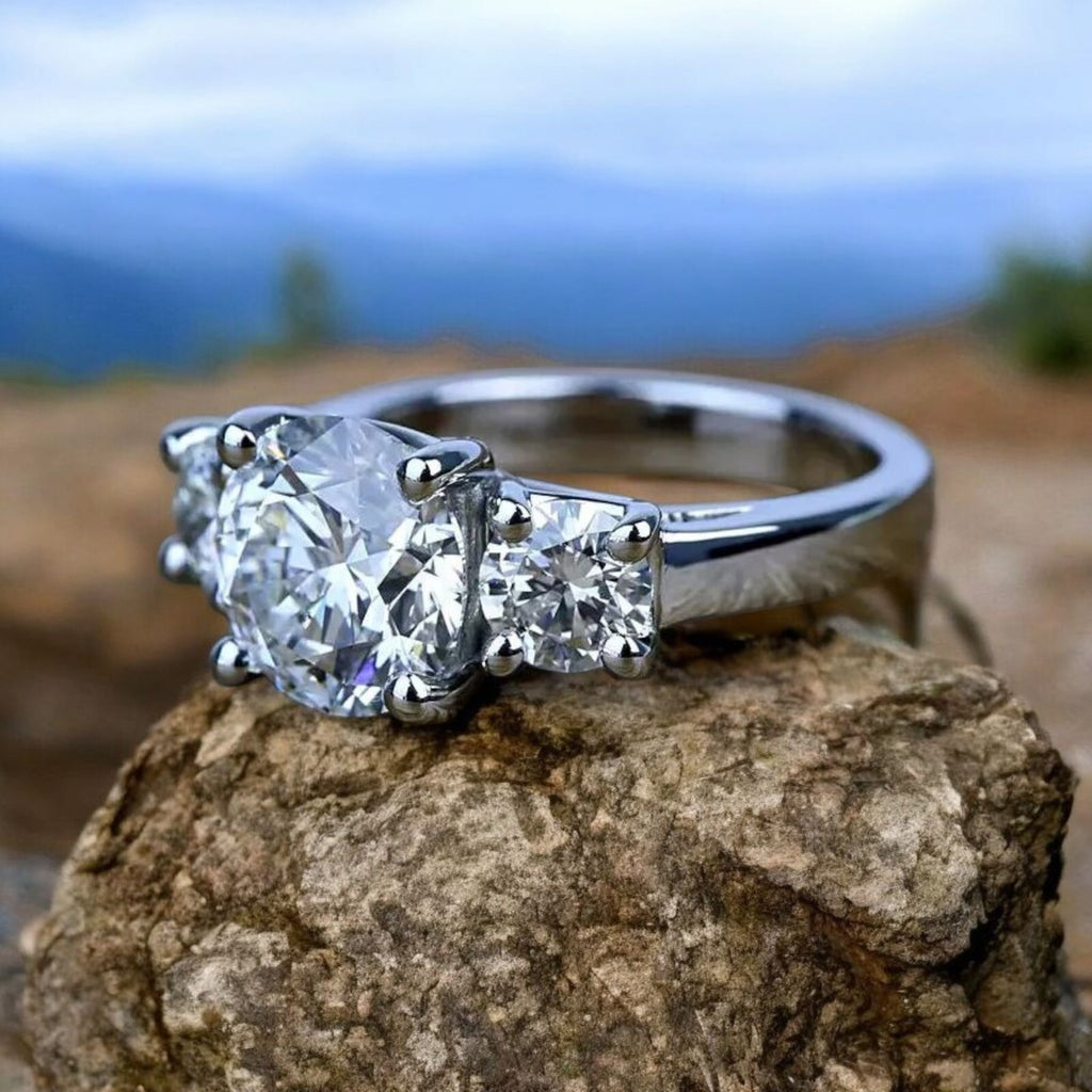 3.00 Ct D VS1 Lab Grown Round Diamond 3 Stone Engagement Ring IGI Platinum