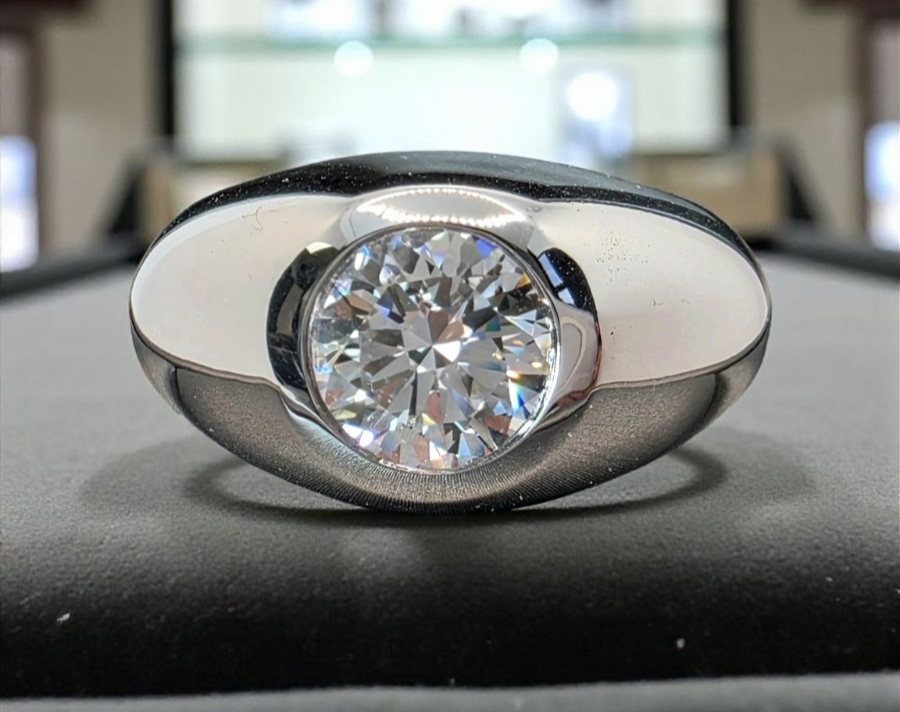 3.00 Ct D VS1 Lab Grown Round Diamond Men's Ring 14k White IGI Certified