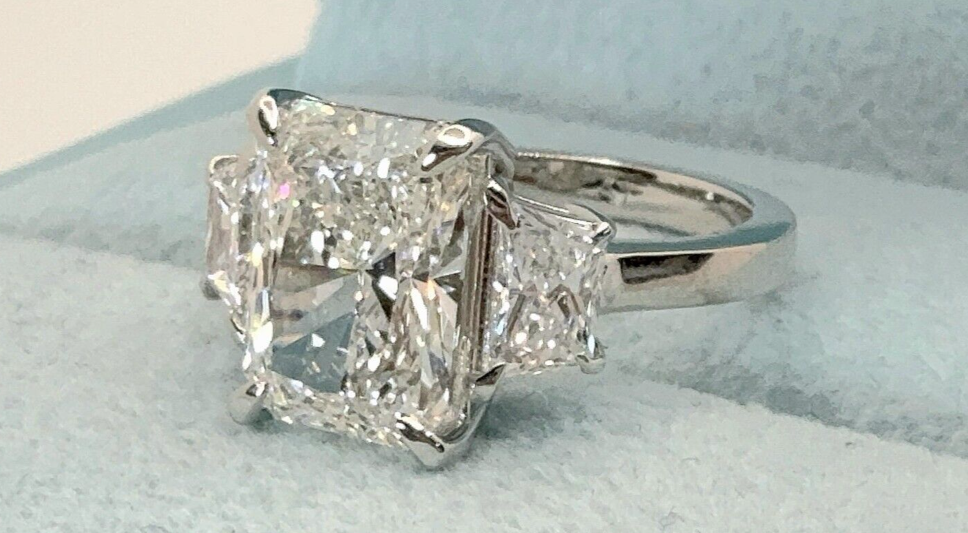 5.80 Carat E VS1 Platinum Radiant Cut Lab Grown Diamond Ring IGI Certified