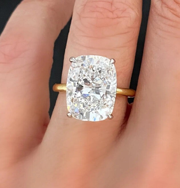 5.00 Cushion F VS1 18k Yellow Lab Grown Diamond Ring IGI Certified