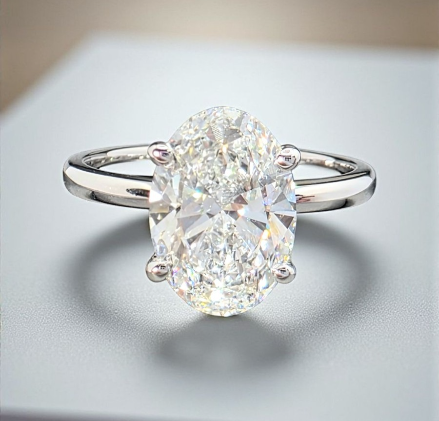 3.00 Carat F VVS2 Oval Lab Grown Diamond Ring 14k White Gold IGI Certified