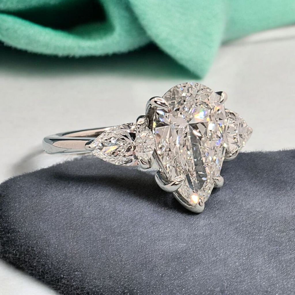 2.70 Ct 3 Stone Diamond Ring Pear Shape IGI Certified Lab Grown Platinum