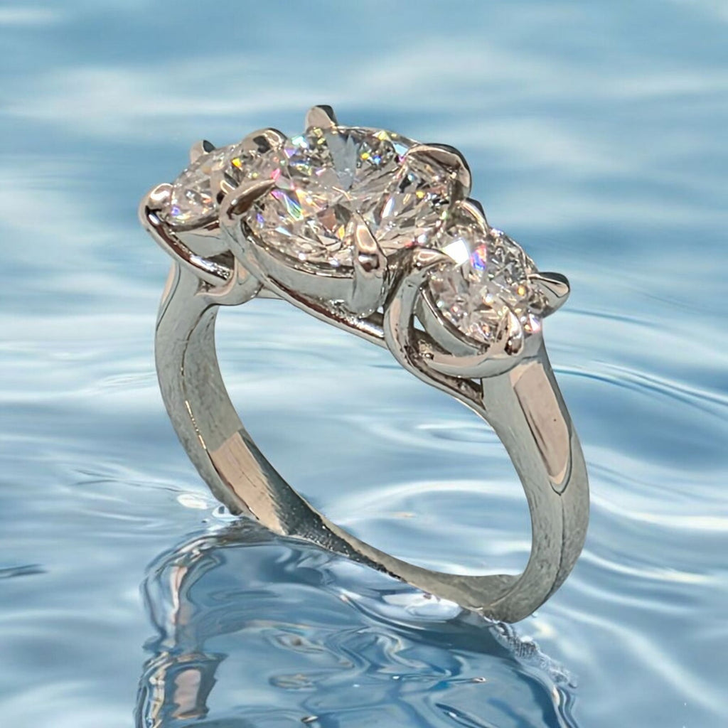 3.00 Ct D VS1 Round Diamond Three 3 Stone Ring IGI Certified Lab Grown Platinum