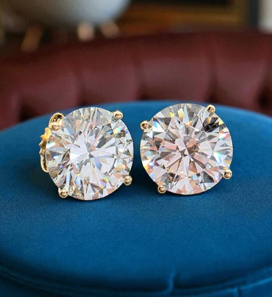 8.02 Ct F VS2 Round Lab Grown Martini Diamond Studs 14k Gold IGI Certified