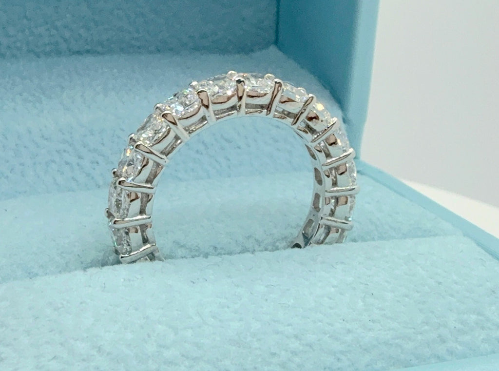 4.20 Ct Cushion Lab Grown Diamond Eternity Band Ring 14k E VS GIA Authenticated
