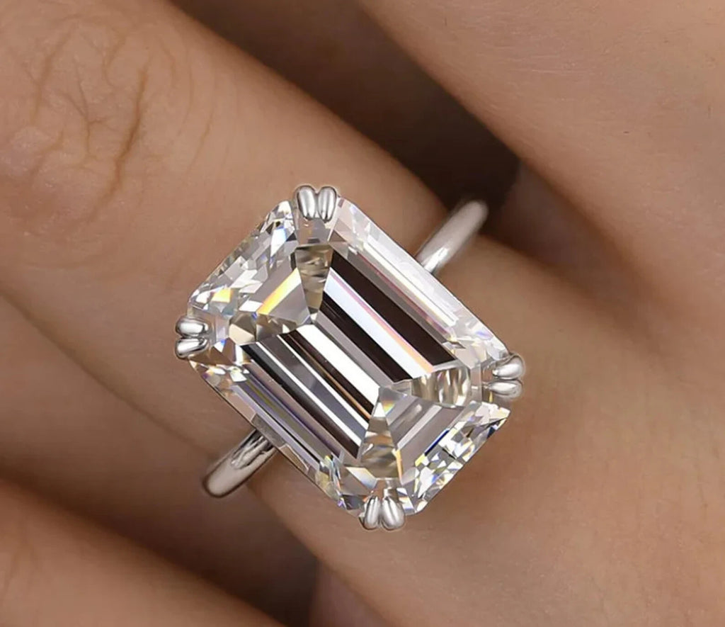 5.00 Ct E VS1 Emerald Cut Diamond Ring Lab Grown 14k Yellow Gold IGI Certified