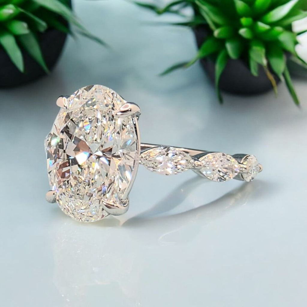 3.75 Ct E VS1 Lab Grown Oval Diamond Engagement Ring IGI Certified Platinum